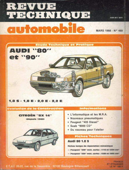 Revue Technique Automobile AUDI 80 et 90 - 1.8S, 1.8E, 2.0E, 2.2E | RTAANC489 |