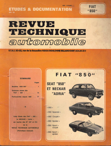Etudes et Documentation FIAT 850 SPECIAL, COUPE, SPIDER et SPORT - 1979 | CIP2472 |