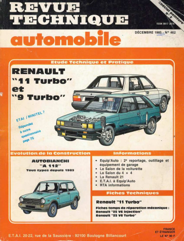 Revue Technique Automobile RENAULT 11 et 9 - TURBO 2 et 4 PORTES | RTAANC462 |