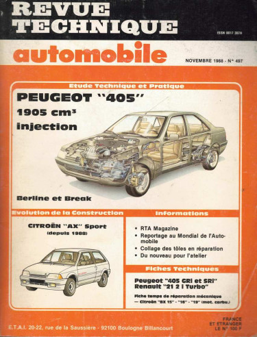 Revue Technique Automobile PEUGEOT 405 INJECTION - 1.9L | RTAANC497 |