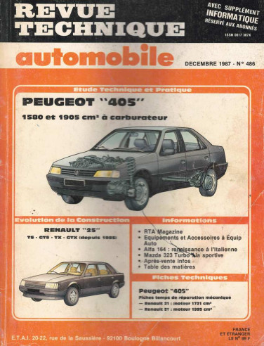 Revue Technique Automobile PEUGEOT 405 CARBURATEUR - 1.6L ET 1.9L | RTAANC486 |