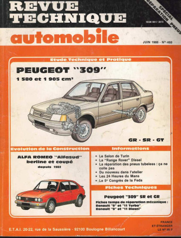Revue Technique Automobile PEUGEOT 309 - GR, SR et GT | RTAANC466 |
