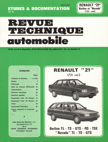 Etudes et Documentation RENAULT 21 - 1721 cm3 BERLINE et NEVADA | CIP4711 |