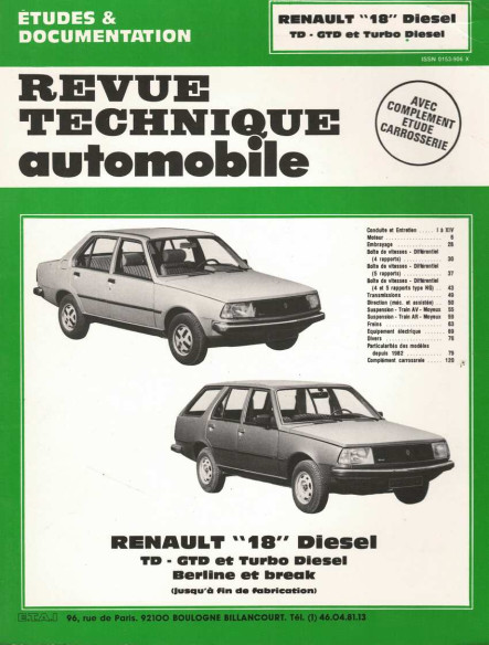 Etudes et Documentation RENAULT 18 DIESEL - BERLINE et BREAK | CIP4153 |