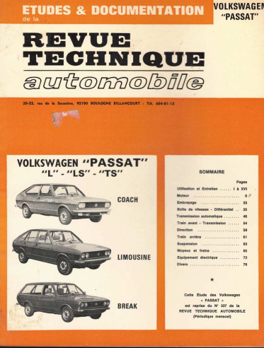Etudes et Documentation VOLKSWAGEN PASSAT - L / LS et TS | CIPPASSAT |