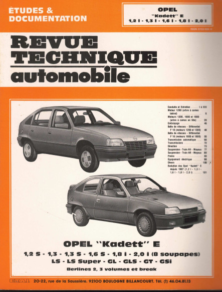 Etudes et Documentation OPEL KADETT E - LS/GL et GT | CIP4612 |