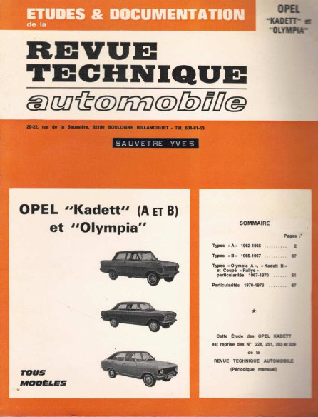 Etudes et Documentation OPEL KADETT (A-B) et OLYMPIA | CIPKADETT |