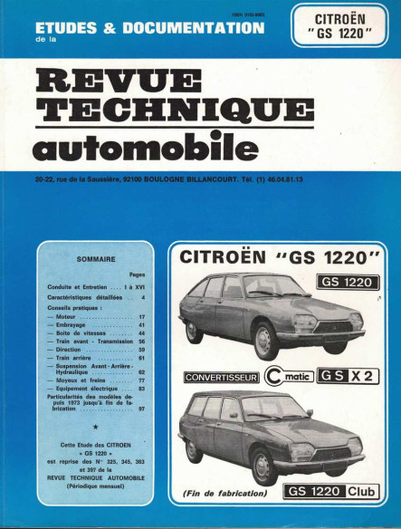 Etudes et Documentation CITROEN GS 1220 - CLUB et CONVERTISSEUR | CIP3254 |