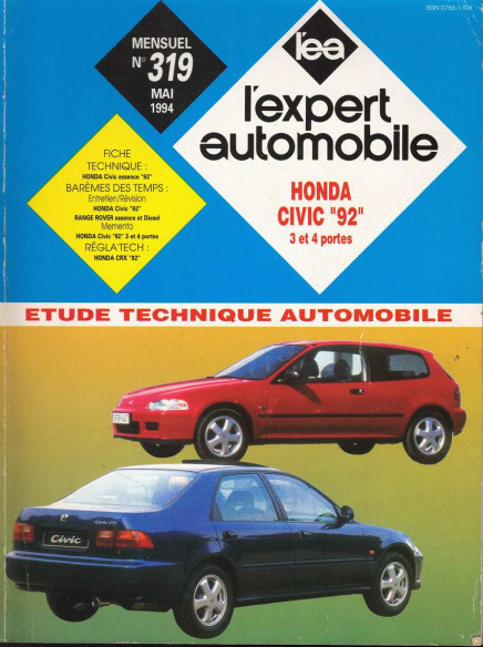 Etude Technique Automobile HONDA CIVIC 92 1.3 - 1.5 et 1.6 - 3 et 5 PORTES | LEA319 |