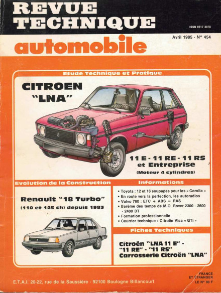 Revue Technique Automobile CITROEN LNA - 11E - 11RE - 11RS et ENTREPRISE | RTAANC454 |