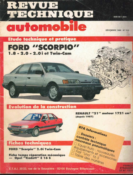 Revue Technique Automobile FORD SCORPIO - 1.8L,2.0L,2.0i et TWIN-CAM | RTAANC510 |