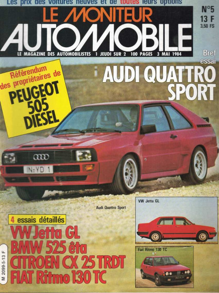 Moniteur automobile VW JETTA GL - BMW 525 ETA - CITROEN CX 25 TRDT - FIAT RITMO 130 TC N°05 | Moniteur N°05 |