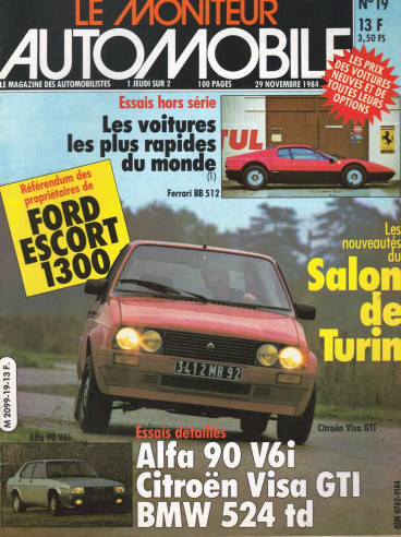 Moniteur automobile ALFA 90 V6i - CITROEN VISA GTi - BMW 524 TD N°019 | Moniteur N°019 |