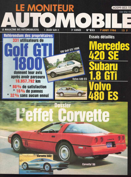 Moniteur automobile MERCDES 420 SE- SUBARU 1.8 GTi - VOLVO 480 ES N°853 | Moniteur N°853 |