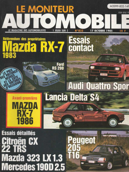 Moniteur automobile CITROEN CX 22 TRS - MAZDA 323 LX - MERCDES 190D 2.5 N°832 | Moniteur N°832 |