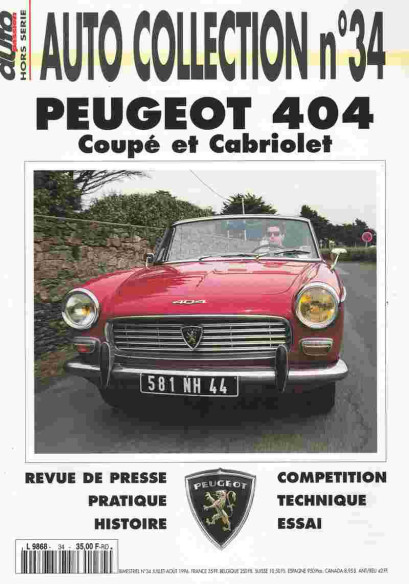 PEUGEOT 404 Coupé et Cabriolet - Magazine AUTO COLLECTION N°34 | AUTO COLLECTION N°34 |