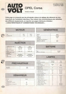 Schéma fiche électrique OPEL CORSA DIESEL et TURBO DIESEL | Schéma Fiche N°714 |