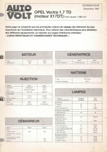 Schéma fiche électrique OPEL VECTRA 1.7 TD - 1686 cm (1997) | Schéma Fiche N°740 |