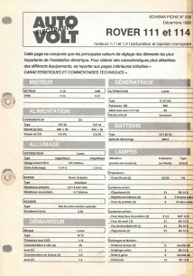 Schéma fiche électrique ROVER 111 et 114 (1992) | Schéma Fiche N°538 |