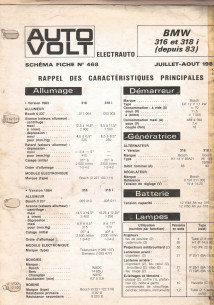 Schéma fiche électrique BMW 316 et 318I DEPUIS 1983 | Schéma Fiche N°468 |