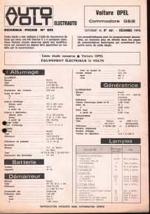 Schéma fiche électrique OPEL COMMODORE GS/E (1975) | Schéma Fiche N°481 |