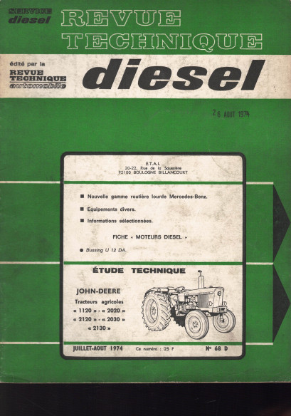 Revue technique Diesel JOHN DEERE, TRACTEURS AGRICOLES | RTDANC068 |