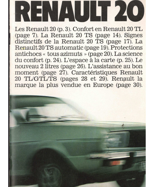 Brochure Régie Renault - RENAULT 20 - 1978 | REN46 - Ref: 17.109.20 |
