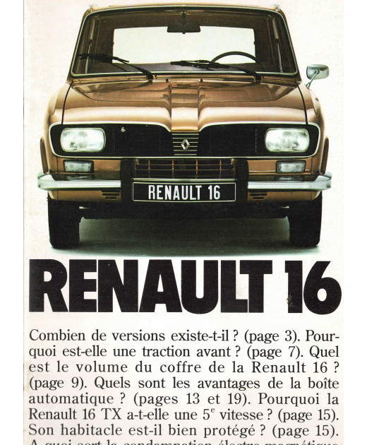 Brochure Régie Renault - RENAULT 16 - 1977 | REN45 - Ref: 16.110.16 |