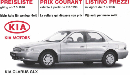 Brochure KIA CLARUS GLX (1996) Tarifs et Données techniques | KIA18 - Ref: TARIFCLARUS |