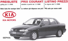 Brochure KIA SEPHIA SLX (1996) Tarifs et Données techniques | KIA17 - Ref: TARIFSEPHIA |