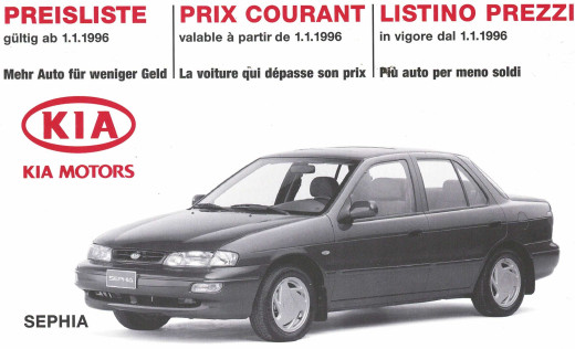 Brochure KIA SEPHIA SLX (1996) Tarifs et Données techniques | KIA17 - Ref: TARIFSEPHIA |
