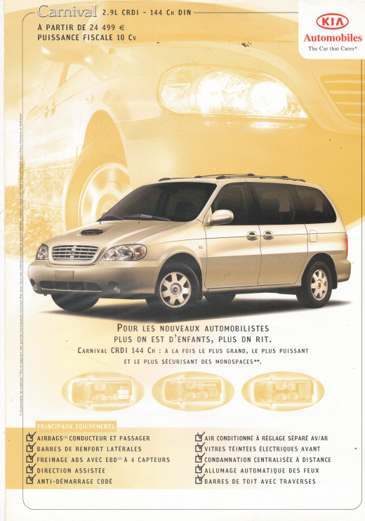 Brochure KIA CARNIVAL EX, Major et Luxe | KIA14 - Ref: CARNIVAL2.9CRDI |