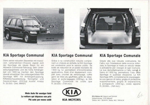 Brochure KIA SPORTAGE COMMUNAL (1996) | KIA13 - Ref: GENEVE96 |
