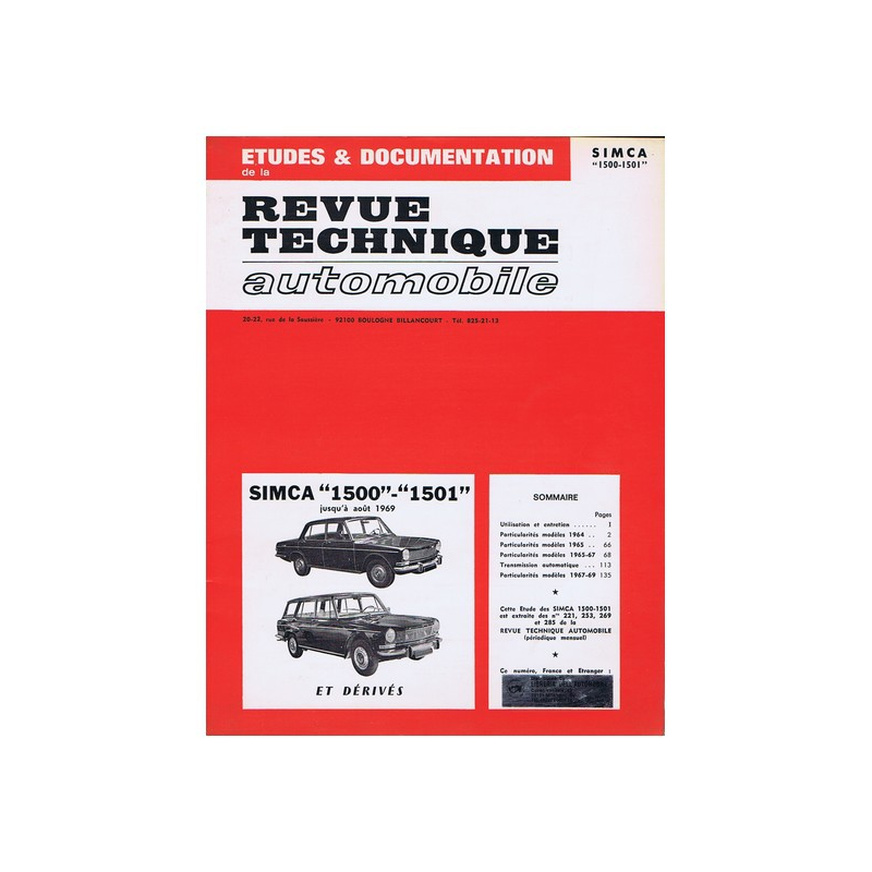 RTA 221/253/269/285 Simca 1500 - 1501 et dérivés -08/1969 | RTA221 |